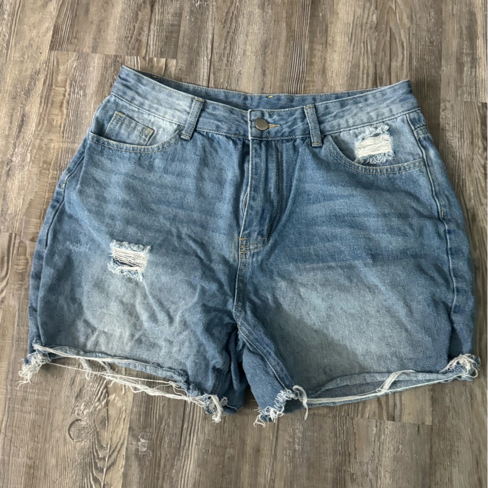 SHEIN Blue Jean Shorts Distressed Raw Hem